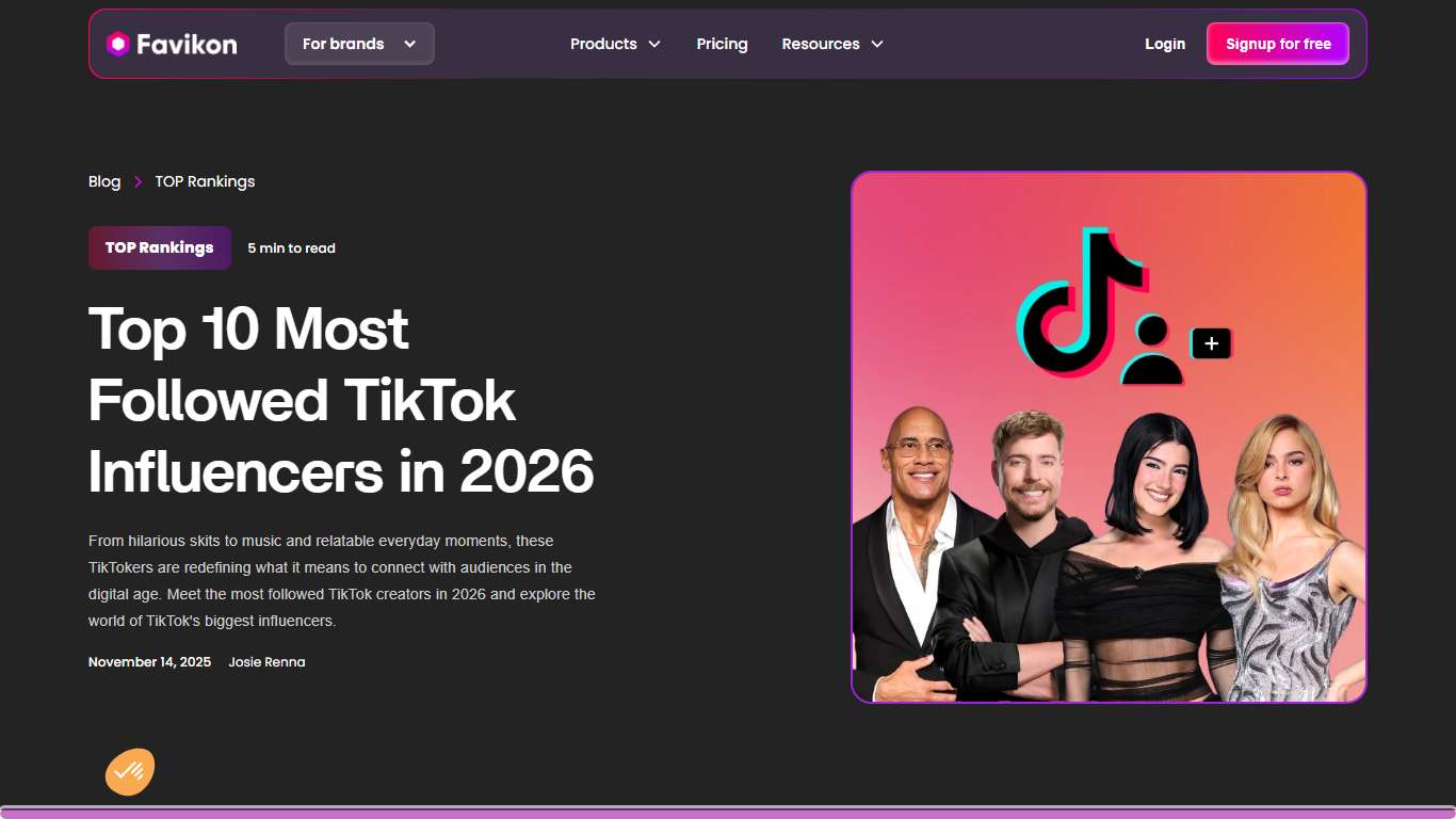 Top 10 Most Followed TikTok Influencers in 2026 [🏆Rating] - Favikon